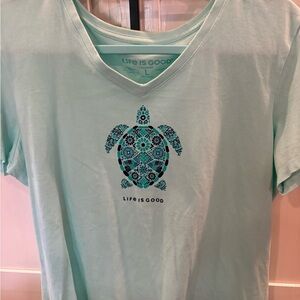 Life Is Good Light Blue Tee with Turtle Graphic